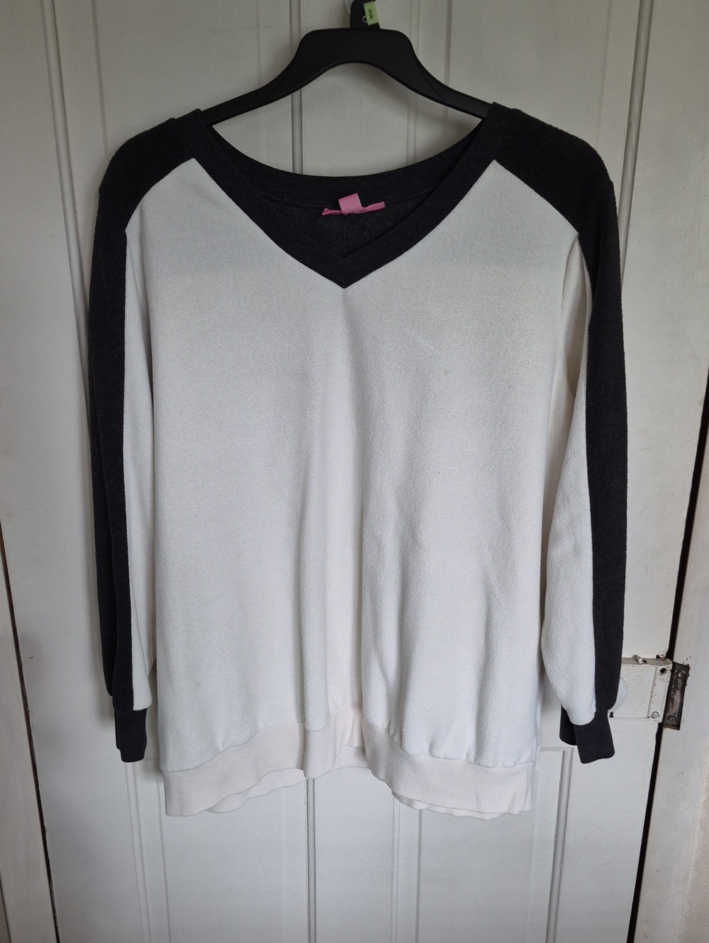 Woman Within White and Black V‑Neck Pullover Hoodie